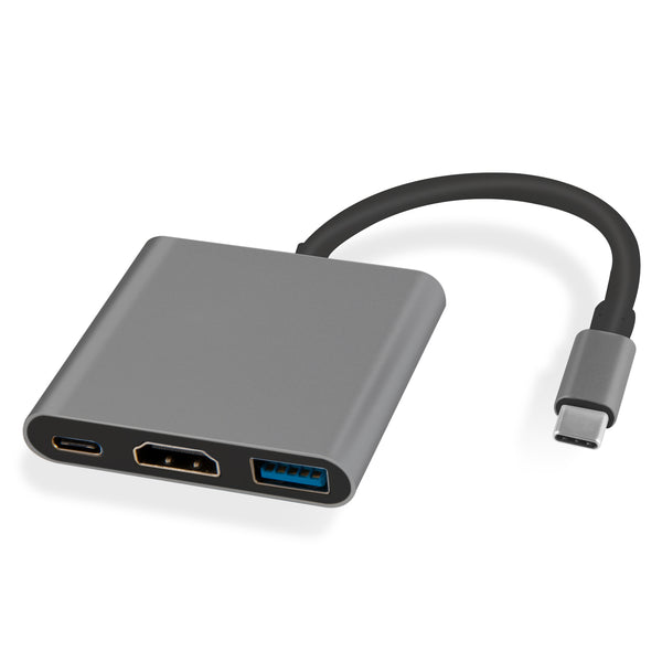 NÖRDIC 1 till 3 Dockningstation USBC till HDMI 4K 30Hz USB C Power Delivery 60W och USB A 3.1 5Gbps  Space grey