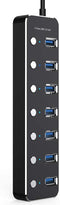 NÖRDIC 7-ports USB 3.0 HUB med individuell switch 5Gbps 25cm kabel aluminium svart