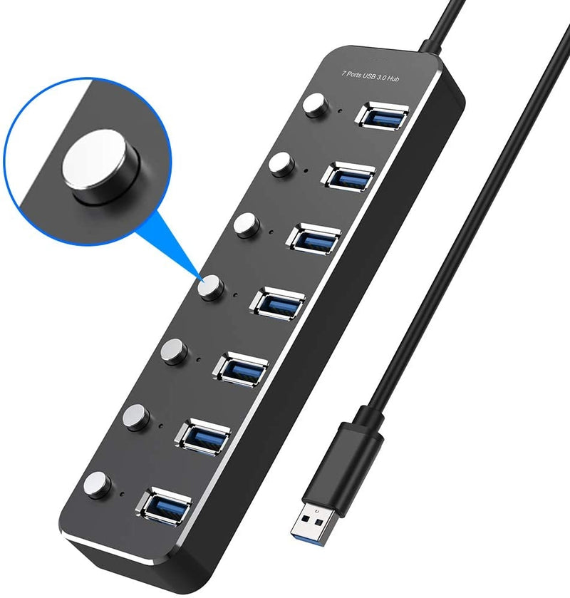 NÖRDIC 7-port hubb USB-C 3.0 5Gbps med individuell switch 25cm kabel s –  Nördic