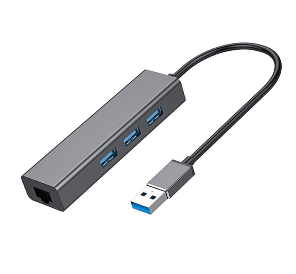 NÖRDIC USB3.1 till Ethernet Giga nätverksadapter med 3xUSB3.1 hubb, 17cm, Space Grey Aluminium