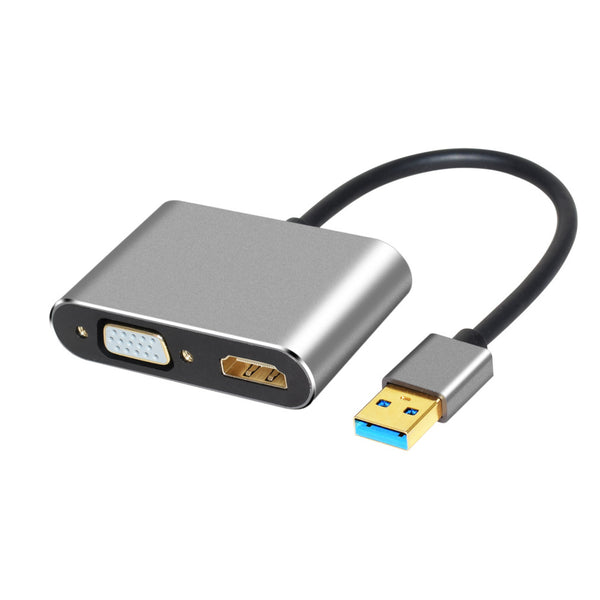 NÖRDIC USB A till HDMI 1080P och VGA 1080P Stöd för dubbla monitorer Mirror och Extended Mode 10cm kabel Aluminium Space Grey