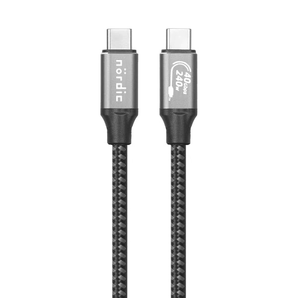 NÖRDIC 25cm USB4 USB-C till C nylonflätad kabel PD3.1 240W snabbladdning 40G 8K60Hz 4K120Hz 5K60Hz 2x4K60Hz Emarker kompatibel med Thunderbolt 4 och 3