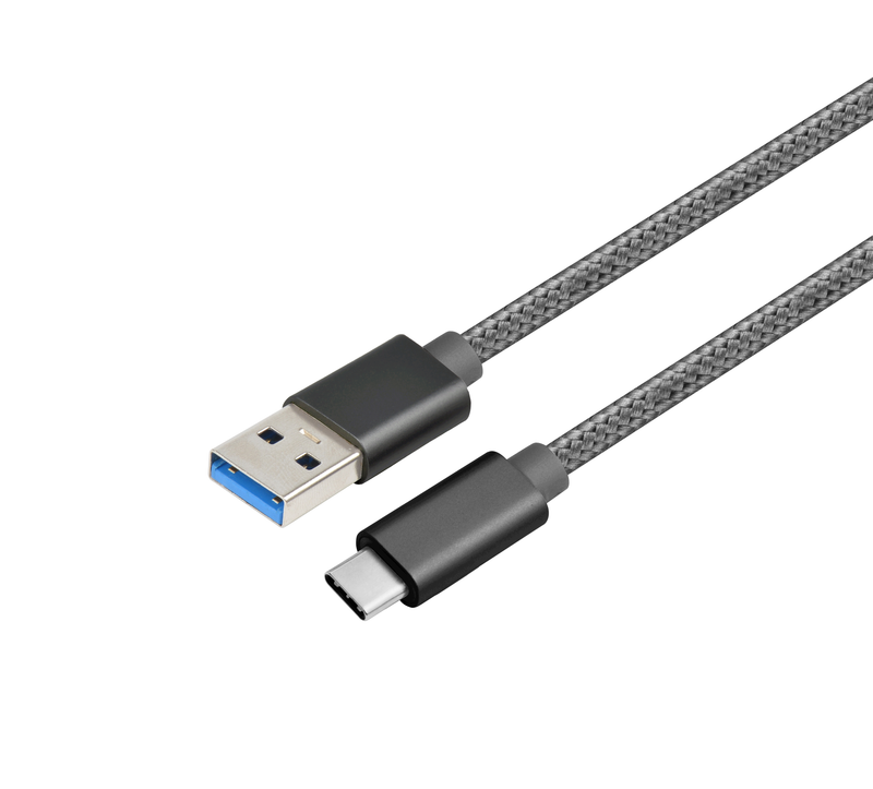 NÖRDIC 1m USB3.2 Gen1 USB-C till A nylonflätad kabel snabbladdning 3A 5Gbps Power Delivery PD 60W space grey