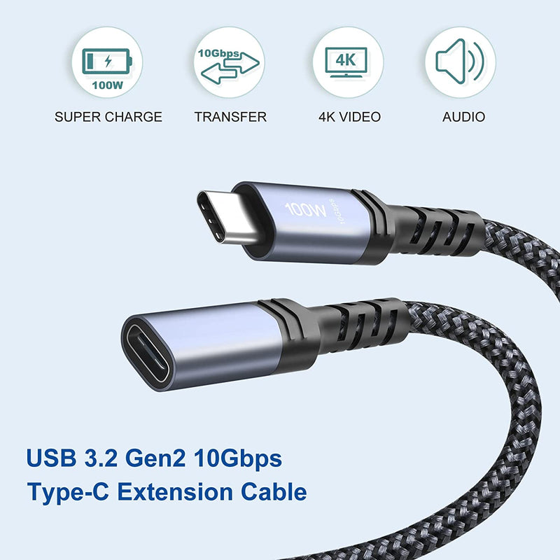 NÖRDIC 1m USB3.2 Gen2 SuperSpeed USB 10Gbps USB-C till C nylonflätad förlängningskabel med Power Delivery 100W, 4K60Hz video och Emarker