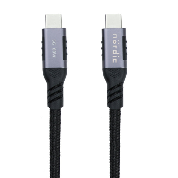 NÖRDIC 1,5m USB3.2 Gen1 USB-C till C nylonflätad kabel snabbladdning 3A 5Gbps Power Delivery PD 60W