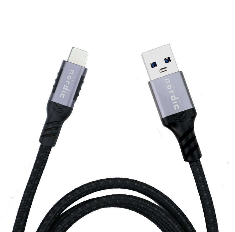 NÖRDIC 1,5m USB3.2 Gen1 USB-C till A nylonflätad kabel snabbladdning 3A 5Gbps Power Delivery PD 60W