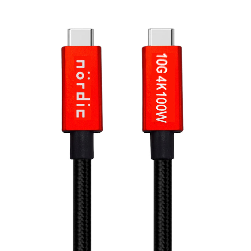 NÖRDIC 1m USB3.2 Gen2 SuperSpeed USB 10Gbps USB-C till C nylonflätad kabel med Power Delivery 100W, 4K60Hz video och Emarker