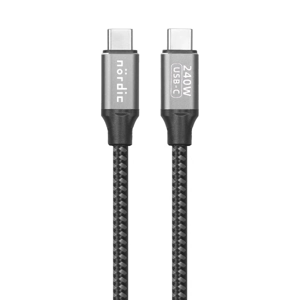 NÖRDIC 2m USB-C till C nylonflätad kabel snabbladdning med PD3.1 240W 48V 5A med Emarker