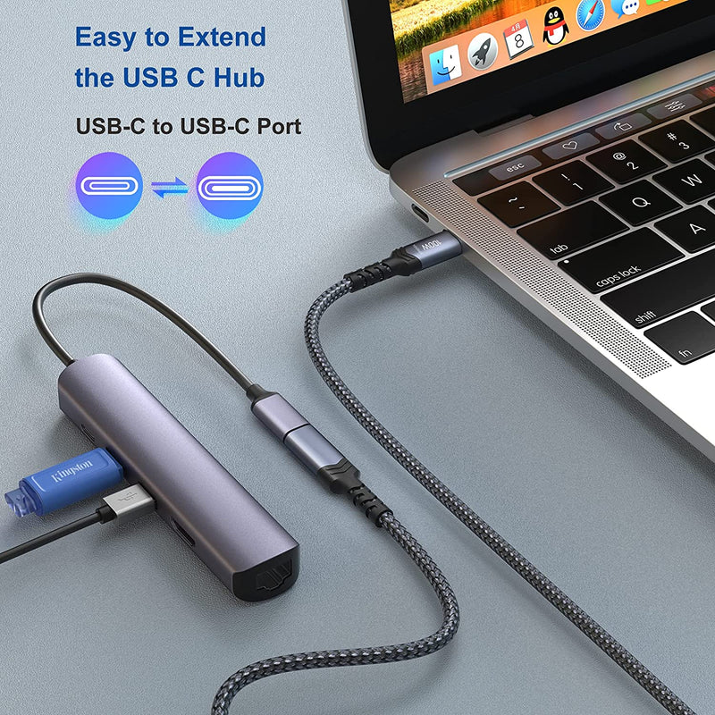 NÖRDIC 1,5m USB3.2 Gen2 SuperSpeed USB 10Gbps USB-C till C nylonflätad förlängningskabel med Power Delivery 100W, 4K60Hz video och Emarker