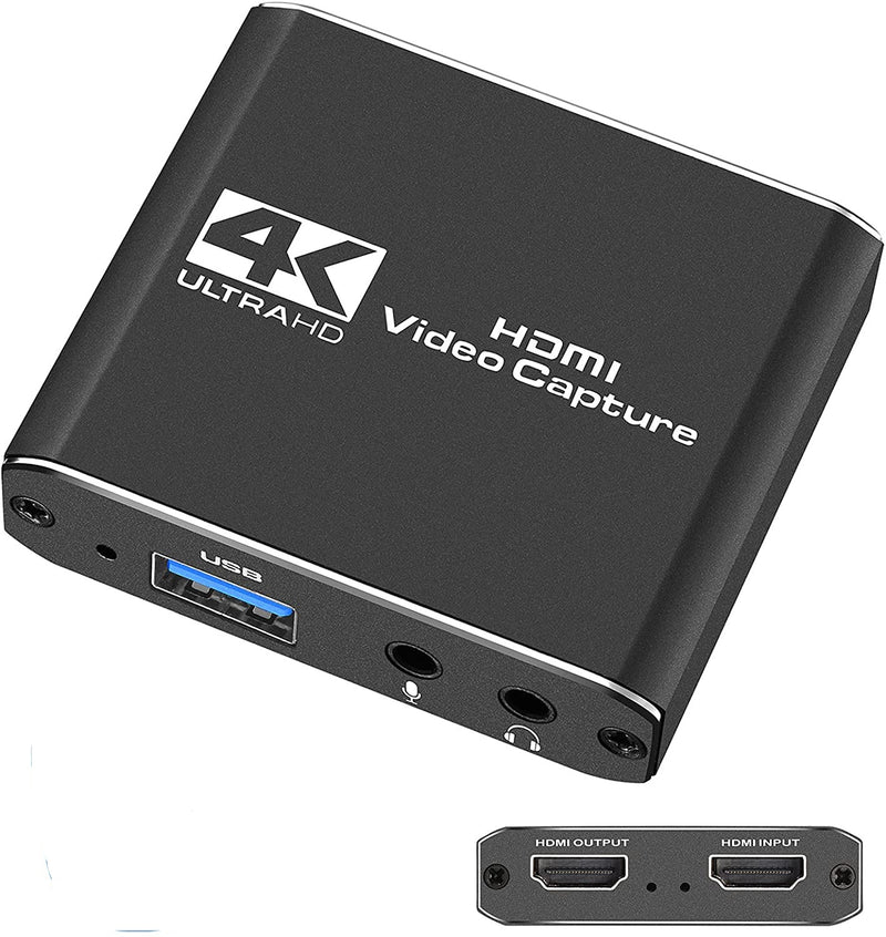 NÖRDIC Video capture adapter HDMI output 4K 30Hz HDMI med Loop Mikrofon och audio out HDMI Signal Loop Out
