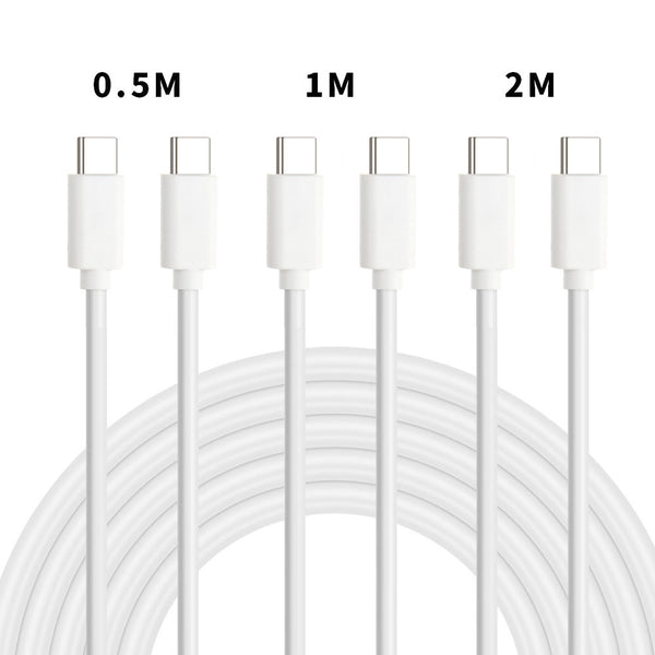NÖRDIC Kabelkit  3-pack 0,5m+1m+2m USB C till USB C 2.0 480Mbps vit för Android mobiler och surfplattor
