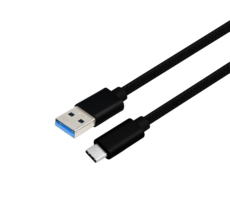 NÖRDIC 15cm USB3.2 Gen1 USB-C till A nylonflätad kabel snabbladdning 3A 5Gbps Power Delivery PD 60W svart