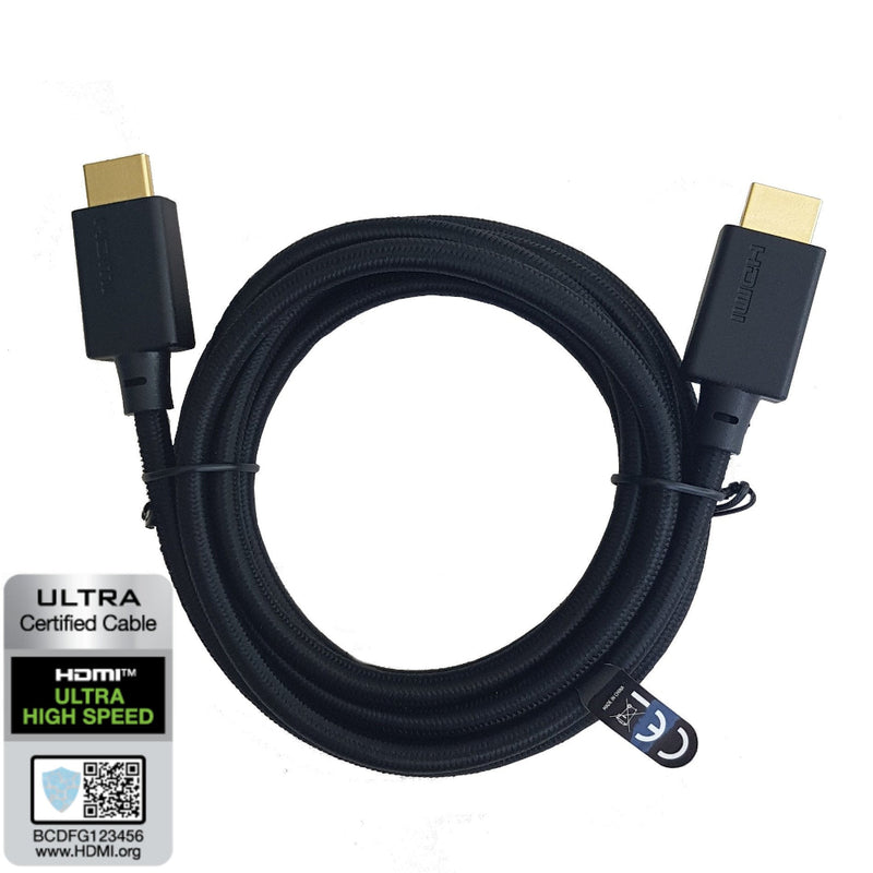 NÖRDIC CERTIFIED CABLES 2m Ultra High Speed HDMI2.1 8K 60Hz 4K 120Hz 48Gbps Dynamic HDR eARC Game Mode VRR Dolby ATMOS nylonflätad kabel guldpläterad
