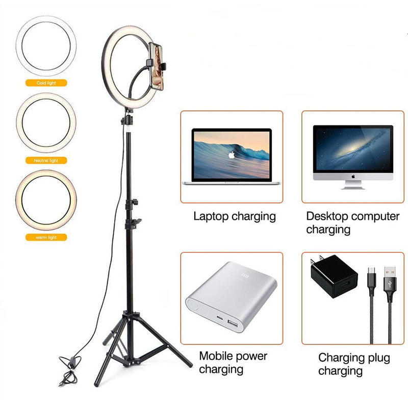 LED Ring Light 30cm diameter med mobilhållare med tripod och golvstativ 10 steg dimbar tre ljusläge selfie lampa ring lampa