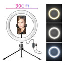 LED Ring Light 30cm diameter med mobilhållare med tripod och golvstativ 10 steg dimbar tre ljusläge selfie lampa ring lampa